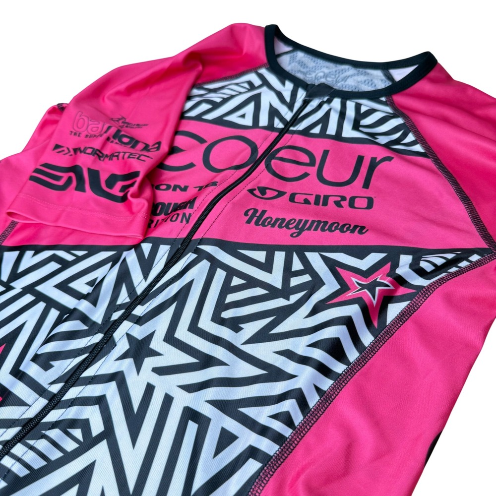 Coeur Cycling Jersey Women Large Pink Black Star Geometric Short Sleeve Racing